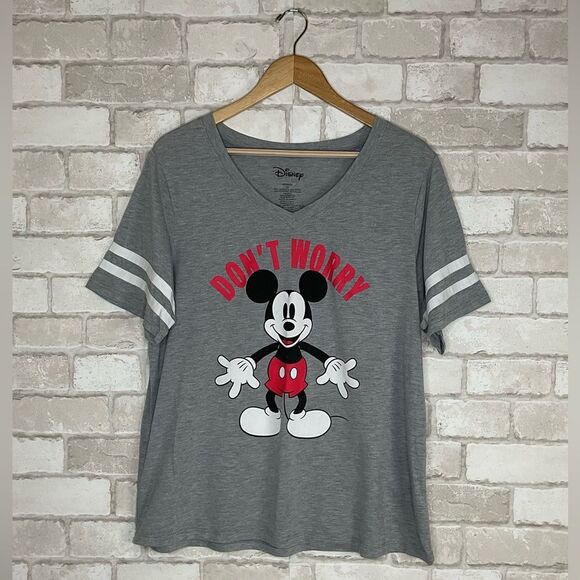 Disney Tops - Disney Gray Mickey Mouse V-neck Short Sleeve Tee Size 2X